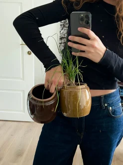 Glaserede Krukker|Lille^PLANT Berit, brun ø 12 cm