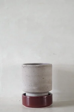 Terrakotta-Krukker|Hoff Krukke Serien^PLANT Hoff krukke, raw grey + Burgundy underskål