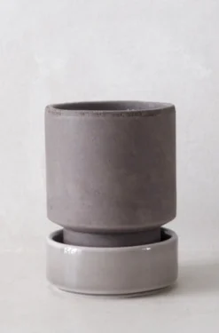 Terrakotta-Krukker^PLANT Hoff krukke, raw grey + grå underskål, gulvkrukke