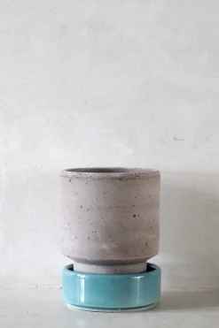 Terrakotta-Krukker|Hoff Krukke Serien^PLANT Hoff krukke, raw grey + Misty Blue underskål