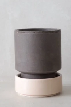 Terrakotta-Krukker|Stor^PLANT Hoff krukke, raw grey + rosa underskål, gulvkrukke