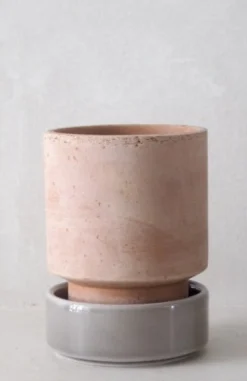 Stor^PLANT Hoff krukke, raw rosa + grå underskål, gulvkrukke