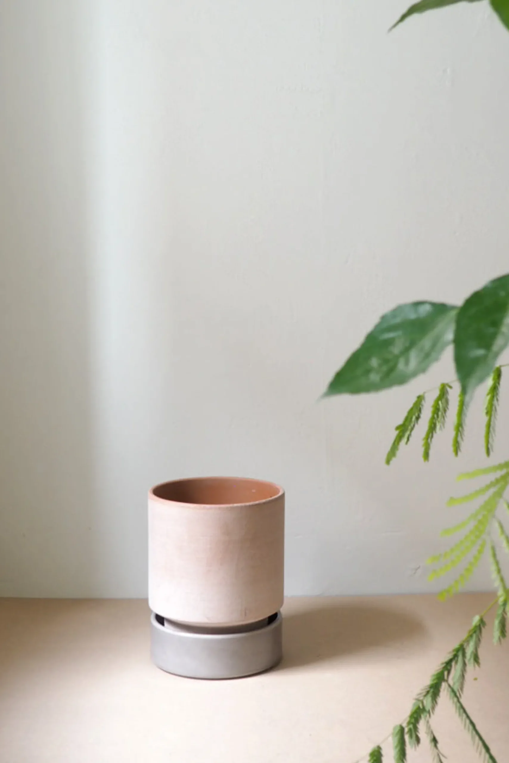 Stor^PLANT Hoff krukke, raw rosa + grå underskål, gulvkrukke