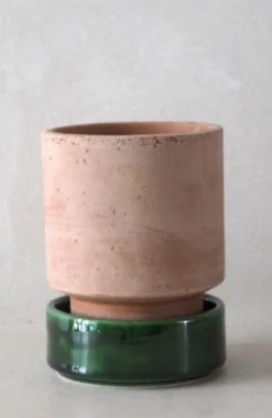 Terrakotta-Krukker|Stor^PLANT Hoff krukke, raw rosa + grøn underskål, gulvkrukke
