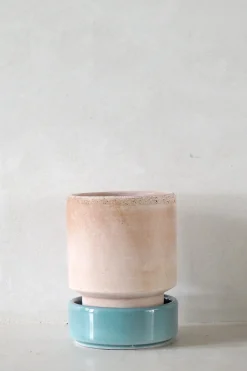 Underskåle|Hoff Krukke Serien^PLANT Hoff krukke, raw rosa + Misty Blue underskål