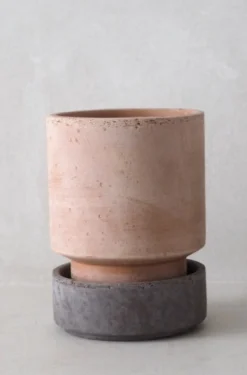 Terrakotta-Krukker|Stor^PLANT Hoff krukke, raw rosa + raw grey underskål, gulvkrukke