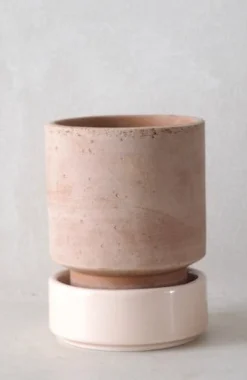 Terrakotta-Krukker|Stor^PLANT Hoff krukke, raw rosa + rosa underskål, gulvkrukke