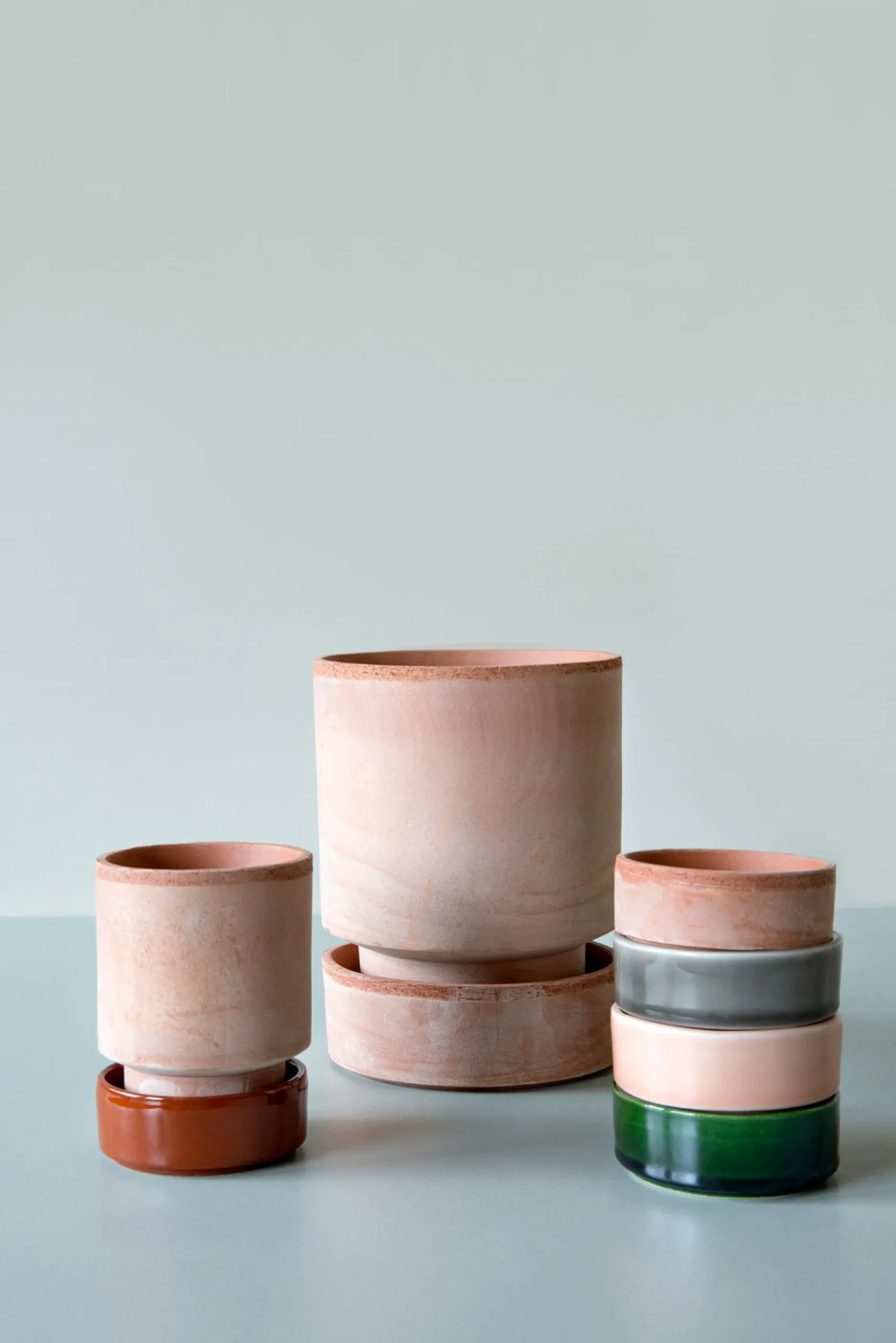 Terrakotta-Krukker|Stor^PLANT Hoff krukke, raw rosa + rosa underskål, gulvkrukke